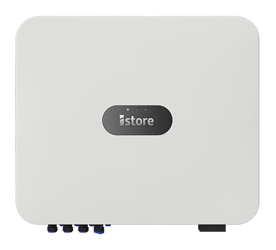 A white box with a black button that says istore on it.