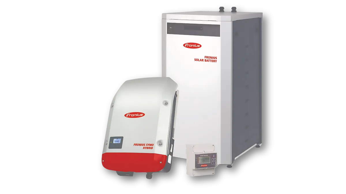 Fronius inverter: the Gen24 Plus hybrid beside a smaller Fronius unit