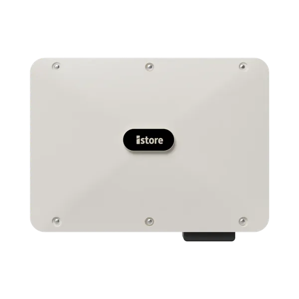 It is a white box with a black logo on it.