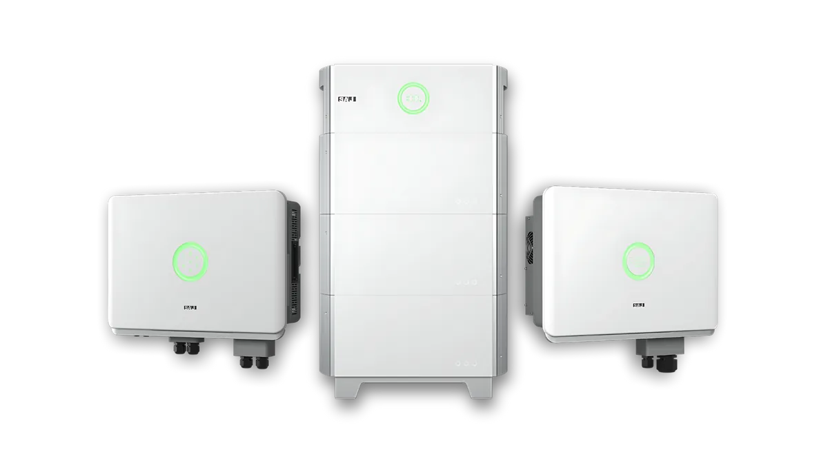 SAJ battery modules that pair with an SAJ inverter, on a white background
